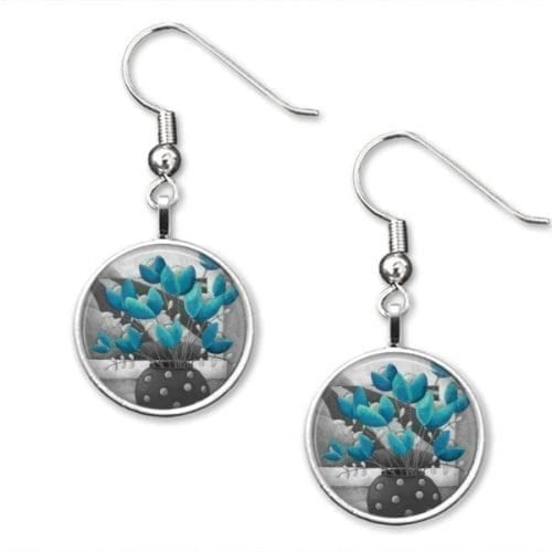 Grey and blue drop earrings