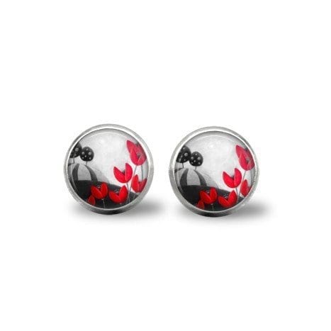 red and grey earrings