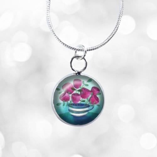 Teacup and flowers mini necklace